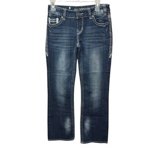 Rock & Roll Riding‎ Jeans Bootcut Embellished Pockets Dark Wash 27x32